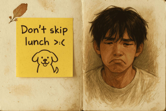 Don't skip lunch! I know you rarely have breakfast, so please at least have that favorite food of yours, so my favorite person will stay healthy! ♡
